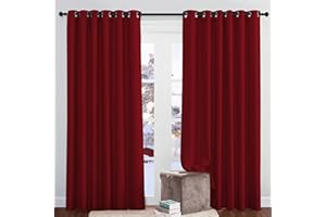 PONY DANCE Zasłona Czerwone nieprzezroczyste oczka do dużych okien Zestaw 2 zasłon termoizolacyjnych wys. 210 x szer. 200 cm Salon Nowoczesna zasłona zaciemniająca