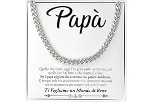 Bramart Collana Cubana Uomo Papà idea regalo compleanno - Idee Regali per lui Natale Festa del papà - Cofanetto con DEDICA incluso