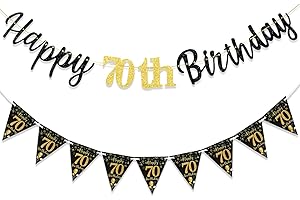 TOPWAYS 70th Birthday Decorations Banner Women Men, Black Gold Happy70th Birthday Banners for Men Women 70th Banner Party Decorations (Birthday70) ﻿