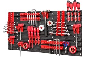 PAFEN Metal Wall Mounted Tool Storage Rack, 772 x 390 mm, Red, 2 Shelves, Stackable and Adjustable, For Workshop, Garage, Basement, Hobby Room