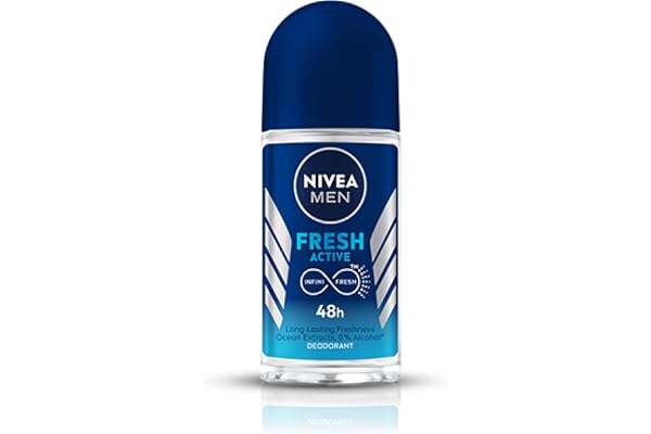 NIVEA MEN Fresh Active 50ml Deo Underarm Roll On With Fresh Ocean Extracts Scent 72 H Freshness 0% Alcohol Dermatologically Approved & Paraben Free Formula