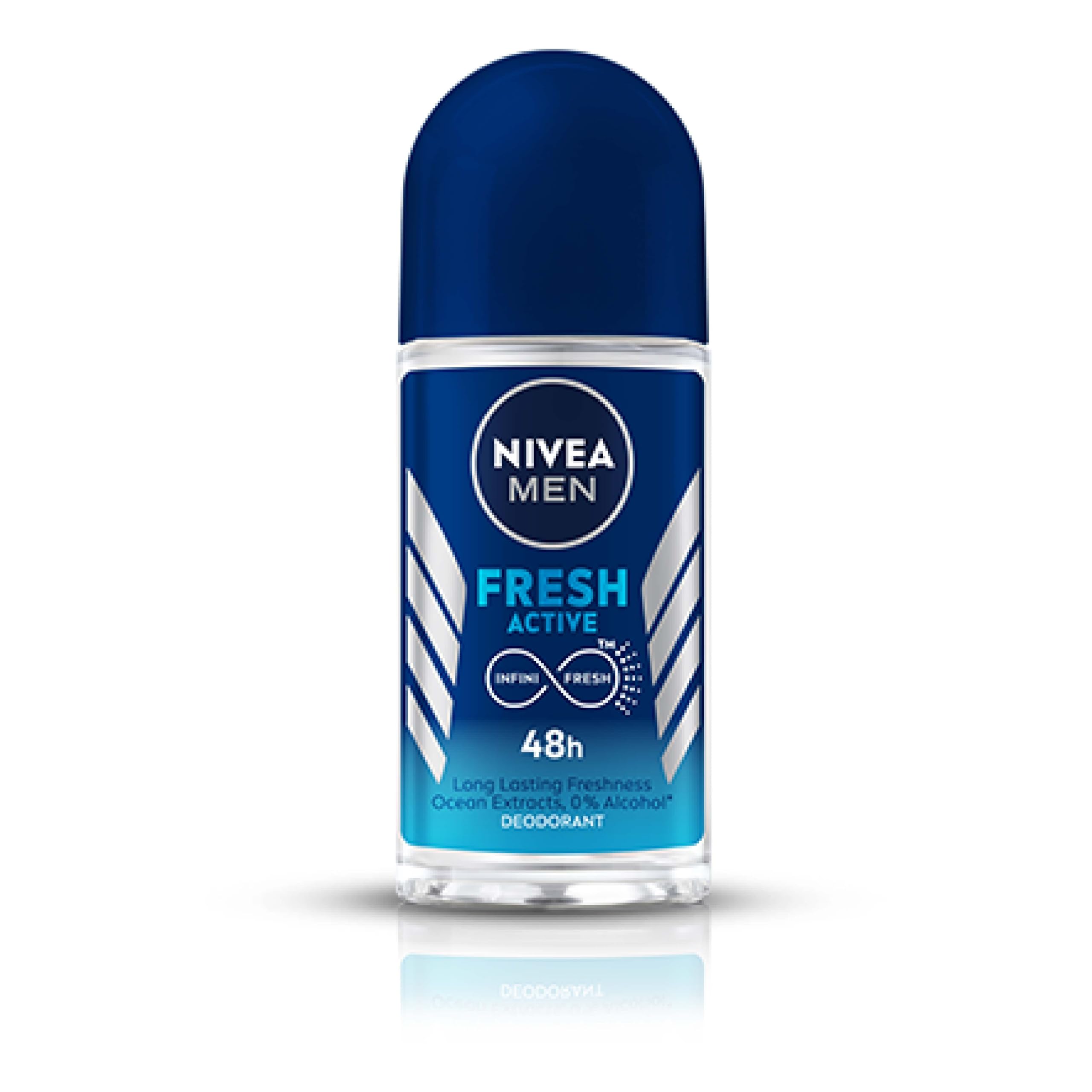 NIVEA MEN Fresh Active 50ml Deo Roll On | With Fresh Ocean Extracts| 48 H Freshness| 0% Alcohol | Dermatalogically Approved &