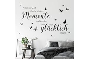 ‎DECALMILE decalmile Wandtattoo Sprüche Nimm dir Zeit für die schönen Momente Wandaufkleber Glücklich Sprüche und Zitate Schwarz Schmetterlinge Wandsticker Schlafzimmer Wohnzimmer Esszimmer Wanddeko