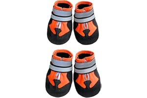 Ewolee Botas para Perros, Juego de 4 Zapatos Impermeables con Correas Reflectantes Ajustables y Suela Antideslizante para Pequeños, Medianos y Grandes (XXL, Naranja)