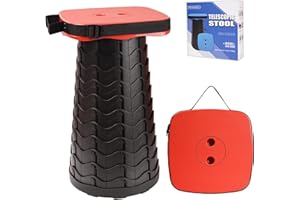 FIEMACH Sgabello telescopico portatile con seduta più grande, sgabello quadrato retrattile da campeggio per adulti, sgabello telescopico pieghevole leggero compatto (rosso)