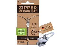 ZlideOn Reemplazo de tirador de cremallera, 1 unidad, plateado, estrecho (L) - Deslizador de reemplazo instantáneo de cremallera