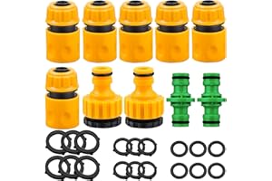 KELISTINY Garden Hose Connectors Hose Fittings Set for Join Water Hose Pipe Tube 6 Hose End Quick Connect, 2 Hose Tap Connector 1/2" and 3/4" (2-in-1) 2 Double Male Snap Connector, Hose Coupler Attachments
