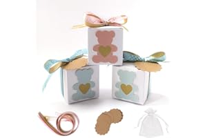 Stella Design Bomboniere Battesimo/Nascita, 48 Pezzi Bigliettini e Sacchetti, Orsetto Maschio/Bambina, Scatole Portaconfetti (Rosa)