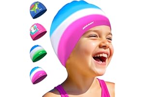 HIGAHY Badekappe Kinder - wasserdichte Badehaube für Jungen Mädchen, Silikon Schwimmkappe für 3-15 Jahre, Bequeme Badekappekinder mit UV-Schutz und rutschfest, Geeignet für Schwimmen Tauchen