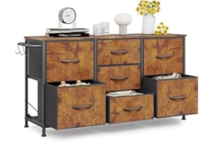 LEADER ACCESSORIES Chest of Drawers Bedroom - Hallway Rustic Clothes Storage Drawers - Living Room industrial Style Storage Unit with 7 Drawers - Vintage Fabric Wardrobe Dresser Metal Frame - Rustic Brown 100x30x55cm