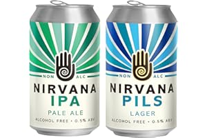 NIRVANA BREWERY Nirvana - Mixed Case Non Alcoholic Craft Beers 0.5% ABV - Alcohol Free Craft Beer, Tropical IPAs with Pine and Citrus Aromas - Low Calorie, Vegan Alcohol, Sober Gift Set - 12 x 330ml Cans