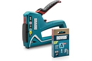 NOVUS TOOLS Handtacker J-17 Set mit 1800 Klammern │ 3-in-1 Tacker für Holz, Stoffe und Folien mit ABS-Kunststoffgehäuse │ Für Feindraht- und Flachdrahtklammern 6-14 mm und Nägel 16 mm