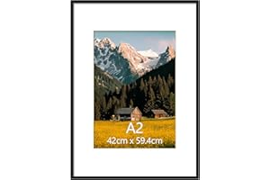 EYMPEU Black A2 Picture Frame, Aluminium A3 Pictures with Mat or A2 Without Mat for Wall Display, Large Metal A2 Photo Frames for Posters, Artwork - Single