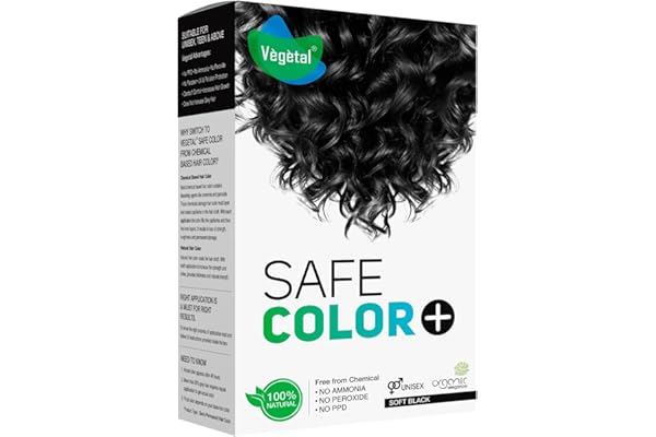 Vegetal Safe Hair Color -Soft Black 50gm - Certified Organic Chemical and Allergy Free Bio Natural Hair Color with No Ammonia Formula for Men & Women