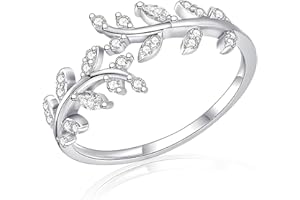 RIPEFUN 925 Sterling Silver Open Rings, Adjustable Personalised Finger Wrap Around Leaves Promise Ring, Stylish Bling Rhinestones Silver Jewelry for Women Girls, Chic Gifts for Mother, Girlfriends, Sister,etc