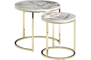FINEBUY MÖBEL ZUM WOHLFÜHLEN FineBuy Design z 2 okrągłymi stolikami o wyglądzie marmuru | Stolik kawowy 2-częściowy z metalową ramą | Małe stoły do salonu | Nowoczesne stoły do zagnieżdżania