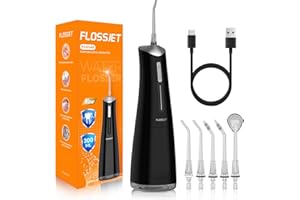 FlossJet Jet Dentaire Hydropulsuer Professionnel,Irrigateur Oral de 300ML,5 Buses 4 Modes USB Chargé Étanche IPX7,Jet Dentaire de Voyage,Hydropulseur Dentaire Sans Fil Portable Water Flosser(Noir)