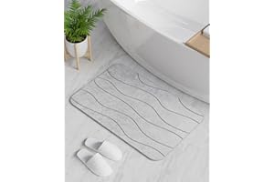ZORUMAN Stone Bath Mat, Diatomaceous Earth Shower Mat, Non-Slip Super Absorbent Quick Drying Bathroom Floor Mat, Natural Shower Mat for Bathroom Floor, Easy to Clean (23.6" X 15.4"), Light Grey Wavy