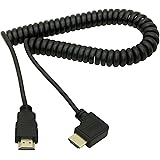 CERRXIAN HDMI Male to HDMI Right Angle Cable，HDMI Male to HDMI Male gold plated Converter Adapter Coiled Spiral Cable，Support