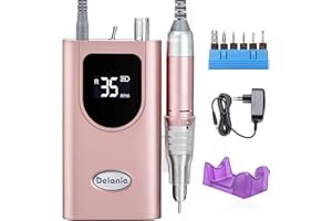 Delanie Ponceuse pour Ongles Professionnelle 35000 RPM Portable Rechargeable Avec Affichage LCD et 6 Embouts Ponçage pour Pédicure Manucure, Puissante, Silencieuse pour Salon/Maison