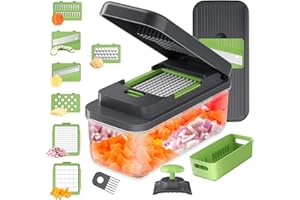Ibergrif M524-7 Cortador de Verdura, Picador de Verduras con Contenedor de Alimentos Apto para Microondas, 6 en 1 Vegetable Chopper, Mandolina de Cocina Profesional para Cortar Verduras y Frutas
