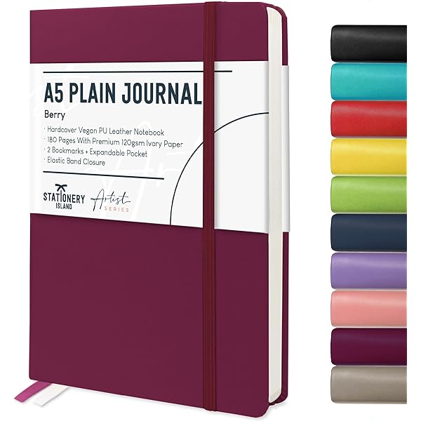 Gewoon papier Notebook A5 - Lege Notebook/Unruled Notebook met 120GSM dik papier, 180 pagina's, achterzak, elastisch geplakt, 2 Mark Linten, Premium Hardcover Plain Paper Journal, Blauw