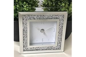 Biznest 14X14Cm Small Jewel Square Table Clock Crushed Diamante Desk Clock Elegant Diamond Crystal Mirror Crushed Jewel Numbers Clock Room Decoration