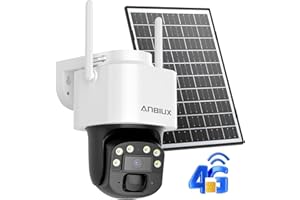 ANBIUX 3G/4G LTE Telecamera Esterno con SIM Scheda, 2K/4MP 360° PTZ telecamera senza fili con Pannello Solare e Batterie, Visione Notturna a Colori, Audio Bidirezionale, PIR Rilevamento, IP65