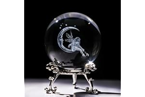 HDCRYSTALGIFTS Fermacarte luna e fata, 60 mm, sfera di cristallo, incisione laser 3D, sfera di vetro al quarzo, decorazione da tavolo, fai da te
