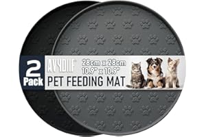 AVYDIIF 2 stück Napfunterlage für Hund Katzen[28cm x 28cm], hundenapf unterlage fressnapf Hund Futtermatten aus Silikon wasserdichte rutschfeste Fressnapf mit Rand, spülmaschinenfest(Schwarz+Grau)
