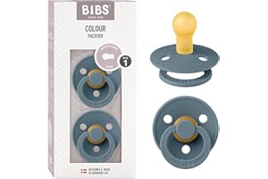 BIBS Colour Paquete de 2 chupetes. Libre de BPA, Tetina redonda. Látex natural, Talla 1 (0-6 meses), Petrol/Petrol