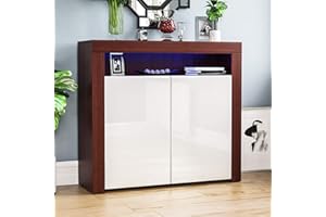 Vida Designs Nova 2 Door Modern LED Sideboard in Walnut & White, RGB Lights (Fade/Strobe Options Included), Wooden Matte Style with High Gloss Features