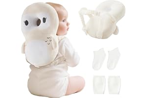 Fortella Baby Kopfschutz Rucksack mit Socken und Knieschonern, Atmungsaktiver Rückenbereich, mit Verstellbarem Trageriemen für 5-24 Monate, zum Krabbeln, Laufen Lernen und Kinderaktivitäten (Eule)