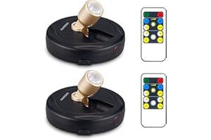 KANESIKI Battery Operated Spotlight, Wireless Picture Lights, LED Puck Light, Dimmable Accent Light with Remote, Stick on Lighting for Dartboard Painting Artwork Closet Portrait, 2 Pack
