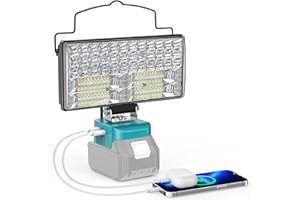 Lampe LED Rechargeable Pour Makita 18V Batterie – LIVOWALNY 60W Projecteur LED Chantier à Double Interrupteur avec Type C/USB Lampe de Travail Pour Garage, Camping, Chantier (Sans Batterie)