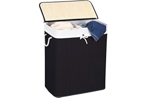 Comart - Bambusowy kosz na pranie - 100 l, 2 przegródki - kosz na pranie zajmuje mało miejsca, składany, z pokrywą i uchwytami, wyjmowana wyściółka wewnętrzna, uchwyt na pranie i pranie - do pralni i