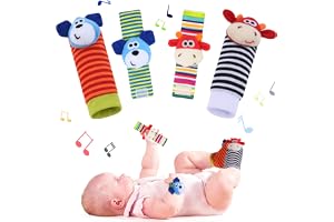 Vicloon babyskallerstrumpor Handledsremmar, 4st handledsskaller för bebisar & smällare, mjuka djurbabyskallerleksaker för 0-6 månader Bebisar Pojkeflicka - kalv