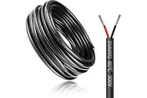 LightingWill 49.2ft 12V Low Voltage Cable, 20AWG 2×0.5mm² Electrical Wire 2 Core, 20 Gauge Red&Black Tinned Copper Wire, Flexible Extension Cord High Temperature Resistant, 49.2FT/15M