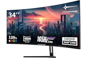 Minifire Monitor da gioco curvo 34" UWQHD 165Hz (DP), 3440 x 1440, curvo 1500R, 1 ms (MPRT), 100Hz (HDMI), AMD FreeSync, pannello VA, 2xHDMI 2.1 (TMDS)/1xDP 1.4 porte (cavo DP MFG34C5Q incluso)