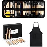 TEMONTIAN Pottery Tool Kit, 43 Pieces for Clay | 43 Piece Tool Kit with Apron and Case for Ceramic, Modeling and Air Drying C