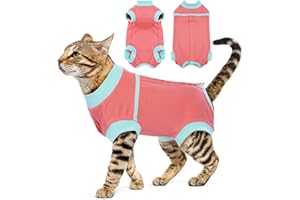 Katzinst Cat Recovery Suit,Female Cat Spay Suit Kitten Surgery Onesie Cat Bodysuit,Preventing Cats from Licking Abdominal Wounds Skin Protector Weaning Clothes,Pink,XS