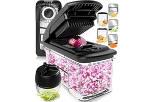 FULLSTAR Vegetable Chopper Cutter Mandoline Slicer Cheese Grater - Food Onion Salad Veggie Chopper with Container - French Fry Potato Dicer Slicer Cutter - Kitchen Tools Gadgets (All-in-1 Steel Black)