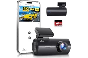 GKU 4K Dash Cam,Dash Cam Front with UHD 2160P, 5.8GHz WiFi DashCam,24H Parking Monitor,Night Vision,WDR,170° Wide Angle,Loop Recording,G-Sensor,DashCam Front Includes 64GB SD Card,Supports 256GB Max.