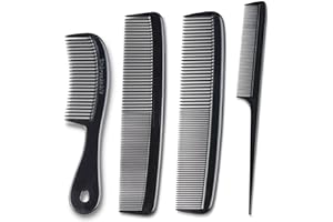 Mars Wellness 4 Piece Professional Comb Set Black - USA MADE - Fine Pro Tail Combs, Dresser Hair Comb Styling Comb - Premium Grade for Men and Women - Parting Teasing and Styling