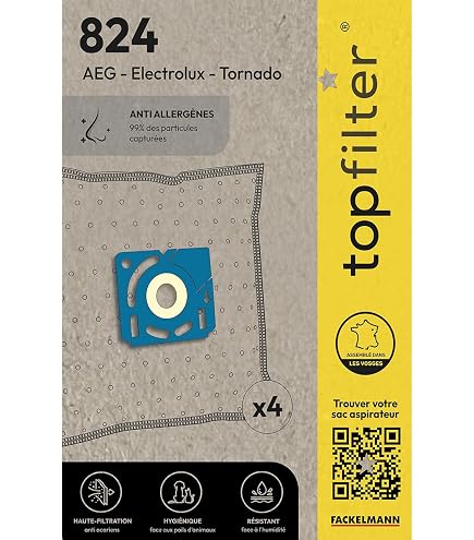 Sacs Aspirateur A07 X4 - Compatible AEG, Progress, Tornado - Haute Filtration 99,99%, Fermeture Facile - 9