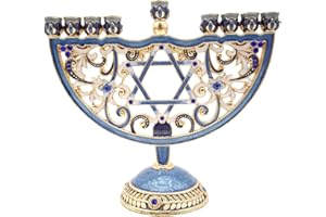 Fonowx 6,5 Pulgadas de Alto Menorah Pintado a Mano Judío Bejeweled Decorativo Candelabro Candelabro Navidad Artesanía Inauguración de La Casa Regalo,