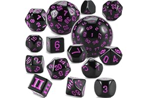 YILAIDA DND Dice Polyedrisches Würfel Set - 15 Stück mit Beuteln D3-D100 Würfel Polyeder Würfel DND Spiel Würfel für Dungeons und Dragons RPG MTG (Schwarz und Lila)