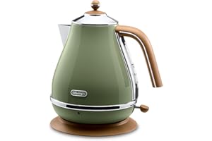 ‎DE'LONGHI De'Longhi Wasserkocher Icona Vintage KBOV2001.GR - 1,7 l mit Wasserstandsanzeige und 360° Basis,Edelstahl in elegantem Retro Look mit Chrom-Details,‎2000 W,‎ ‎23.01 x 23.01 x 26.49 cm,Olive