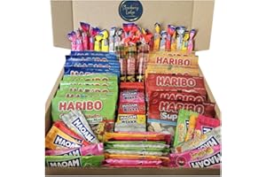 STRAWBERRY LEDGE Haribo & Maoam Sweets | Sweet Hamper Gift Box 70 Pieces | Haribo Mini Bags, Maoam Stripes, Joystixx & Bloxx | Sweets Gift Box - Birthday Gift, Thank You, Special Occasions And Sharing