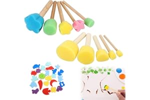 HANIUTTY 34 STK Schwammstupf Pinsel Set, Schwammpinsel Pinselset Schule Stupfpinsel Schaumstoffpinsel Wasserfarben Pinsel Malschwämme Stempel für DIY Malerei Handwerk Keramik Werkzeuge